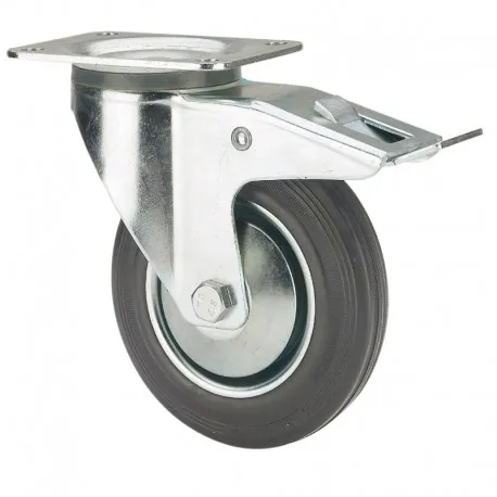 RUEDA ALEX TW0034 GIRATORIA GOMA 80MM PLATINA FRENO